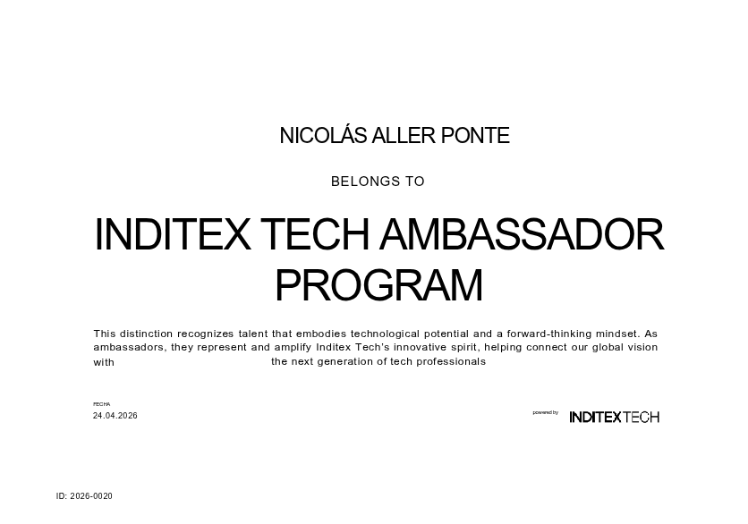 Inditex Tech Ambassador Certificate